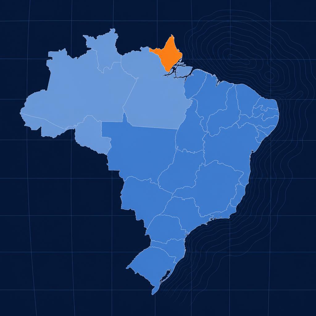 Mapa institucional do Brasil com a Região Norte destacada e o Estado do Amapá em evidência, junto ao Oceano Atlântico